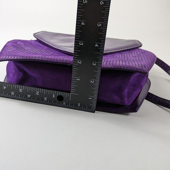 Bruno Magli Purple Purse Italian Leather Suede Gold Plum Shoulder Evening Bag - Picture 15 of 16
